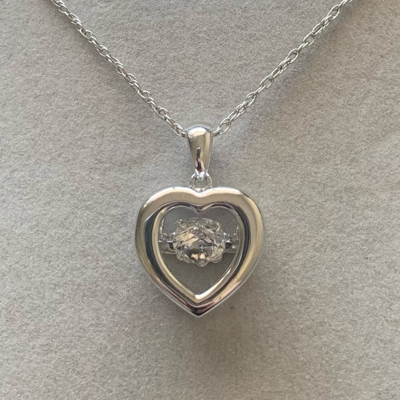 925 Sterling Silver Heart Necklace w/ Dancing Center Stone - Peoples Jewellers - Picture 2 of 7
